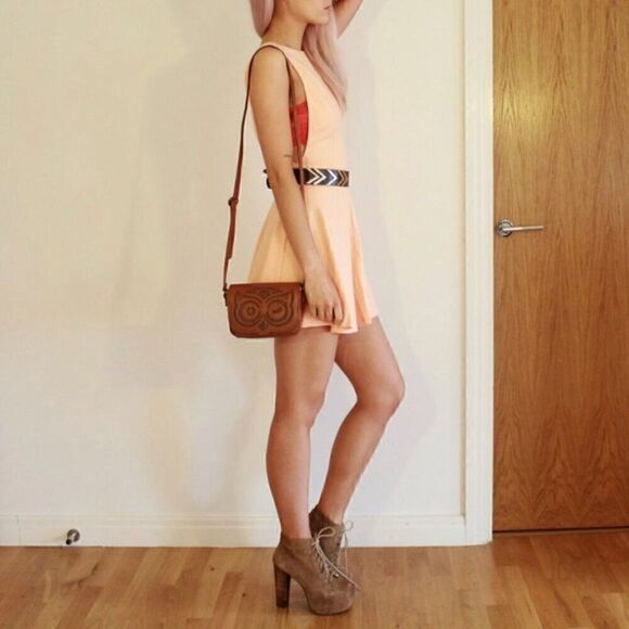 NEW American Apparel Peach Orange Y2k Skater Mini Fit Flare Dress S Indie Sexy - Picture 11 of 16